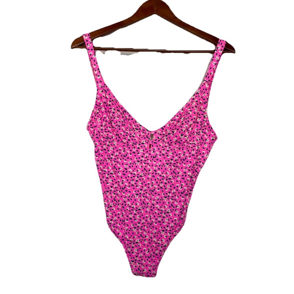 Zara Women's Large Hot pink Floral Underwire Bra Swimsuit One Piece